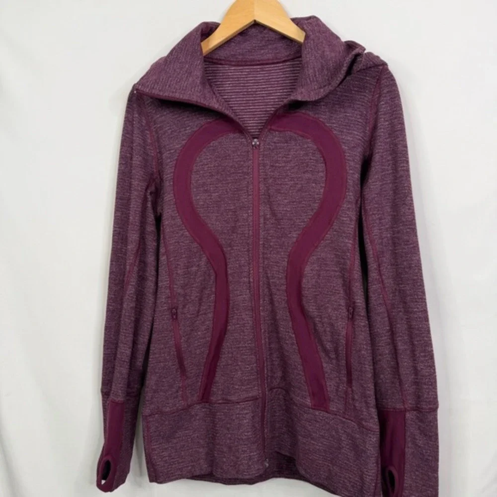 Lululemon Stride Hoodie Jacket Mini Check Pique Heathered Plum Size 8‎